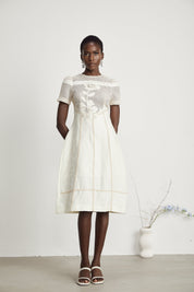 Éliane Embroidered Panel Midi Dress