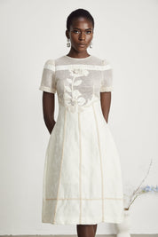 Éliane Embroidered Panel Midi Dress