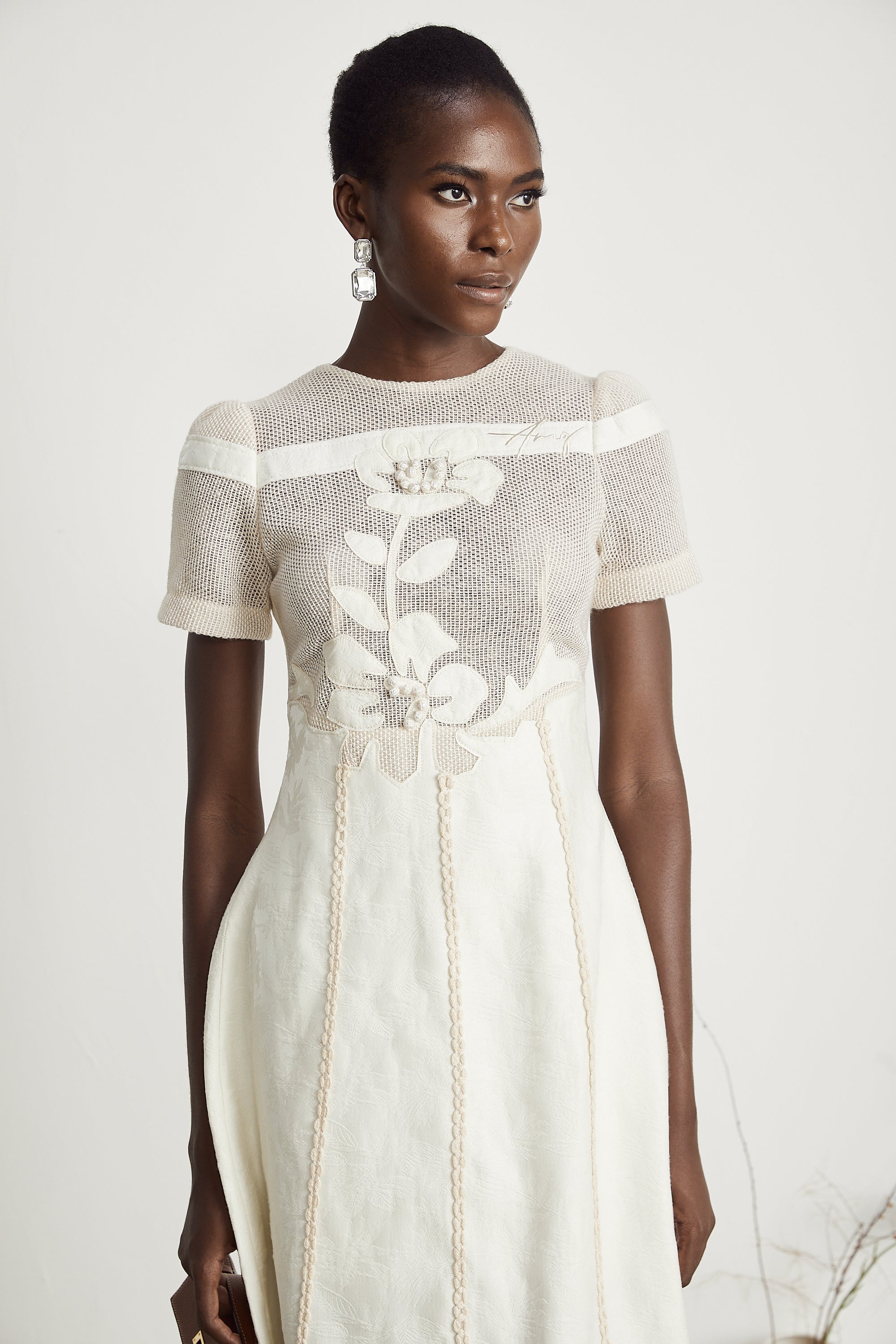 Éliane Embroidered Panel Midi Dress