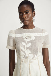 Éliane Embroidered Panel Midi Dress