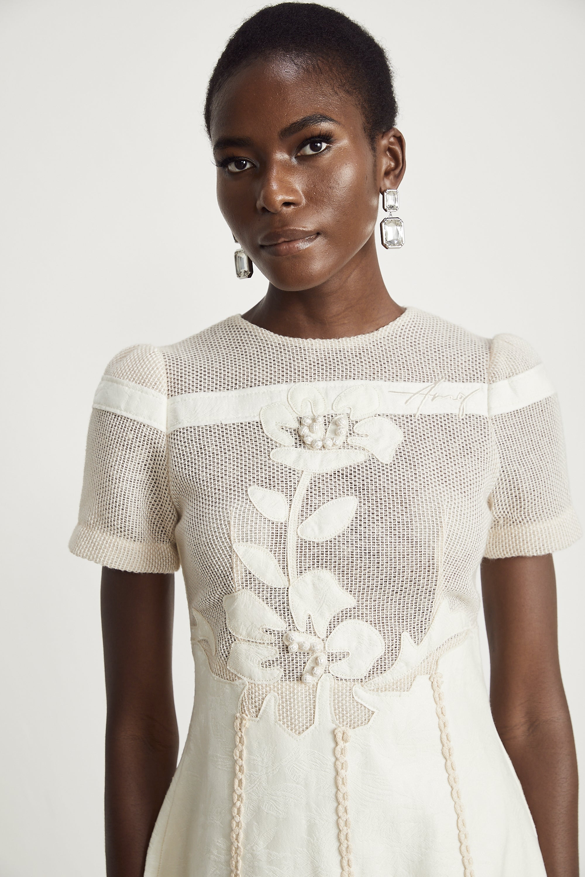 Éliane Embroidered Panel Midi Dress