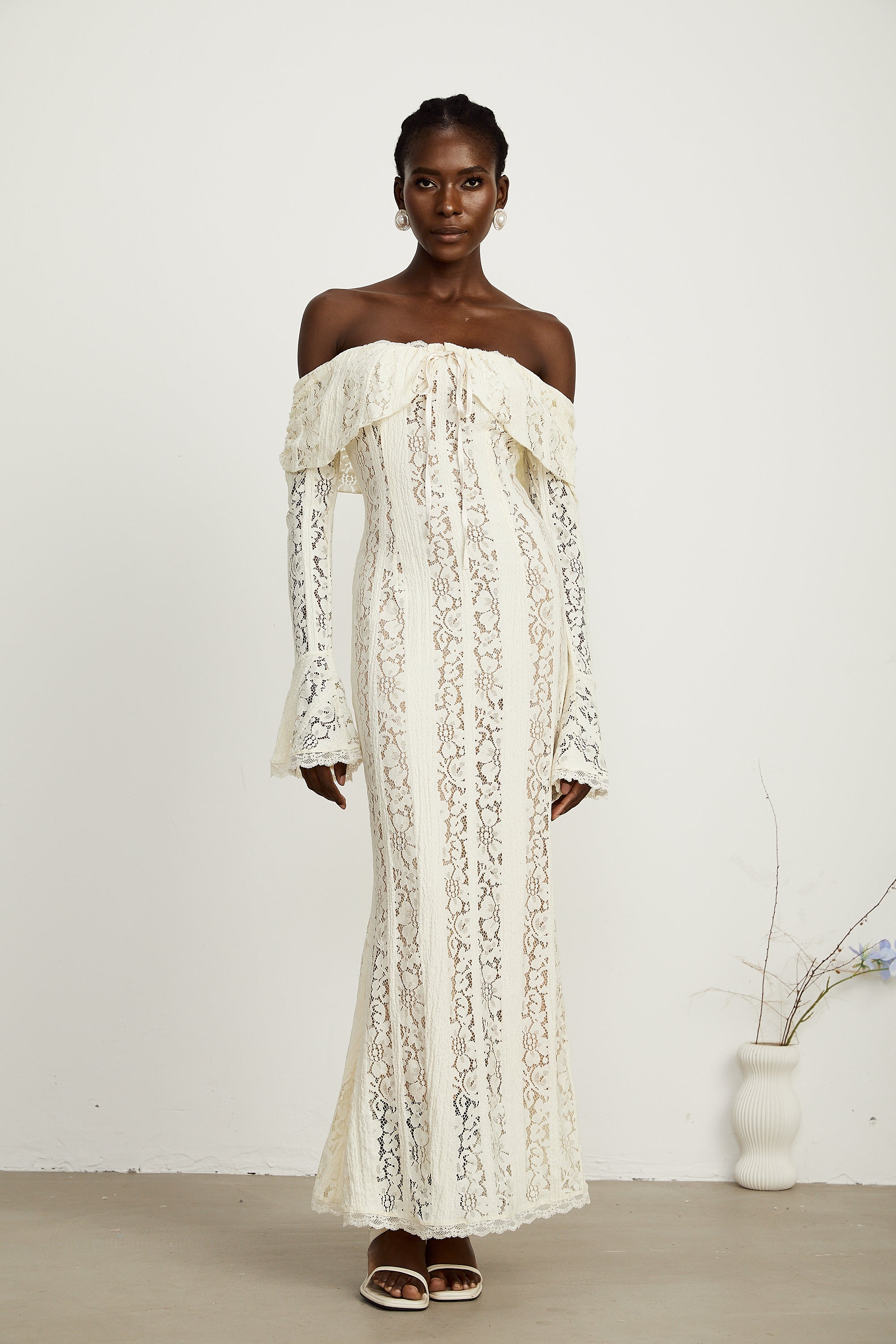 Emeline White Floral Lace Maxi Dress