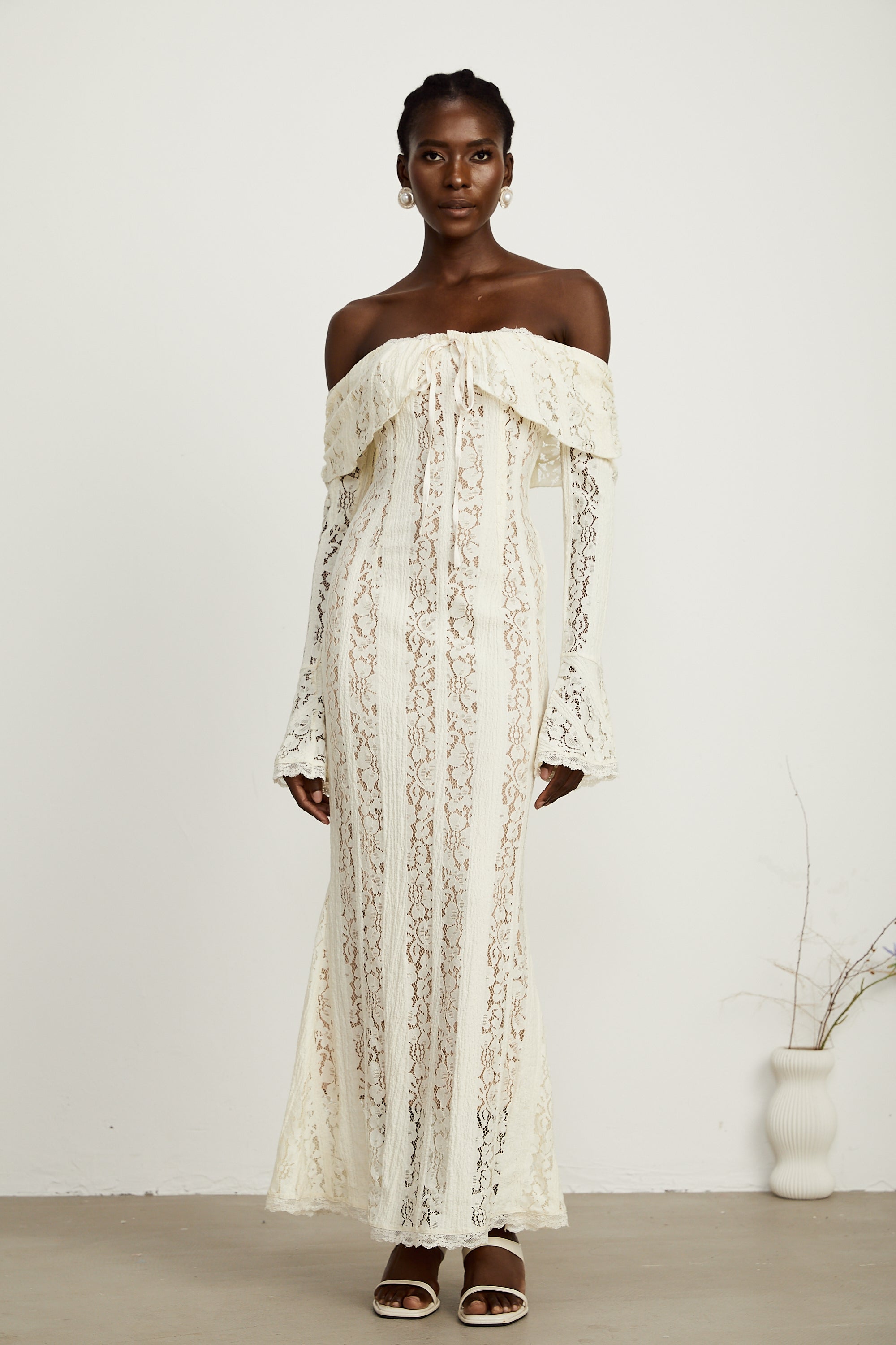 Emeline White Floral Lace Maxi Dress