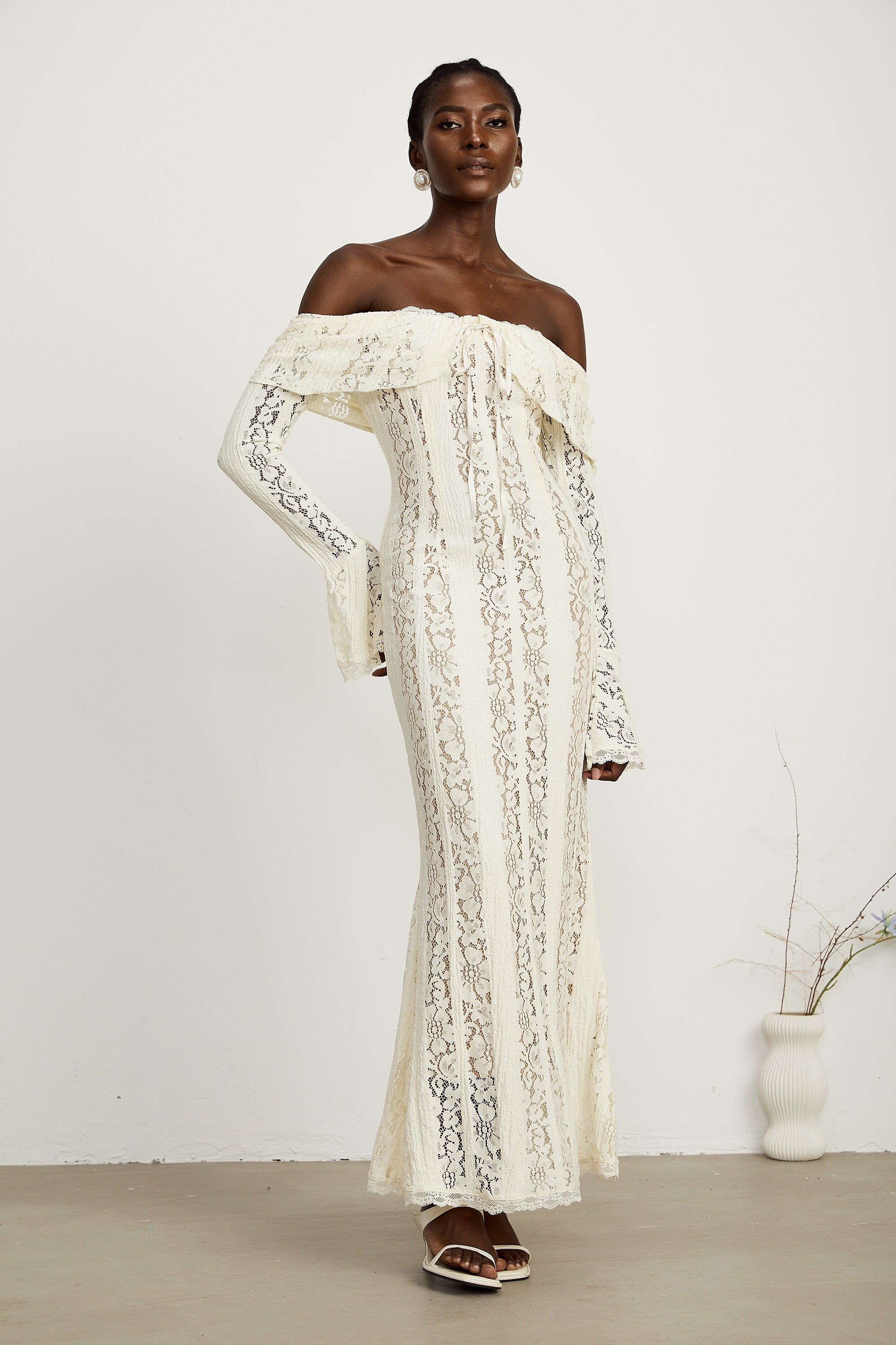 Emeline White Floral Lace Maxi Dress
