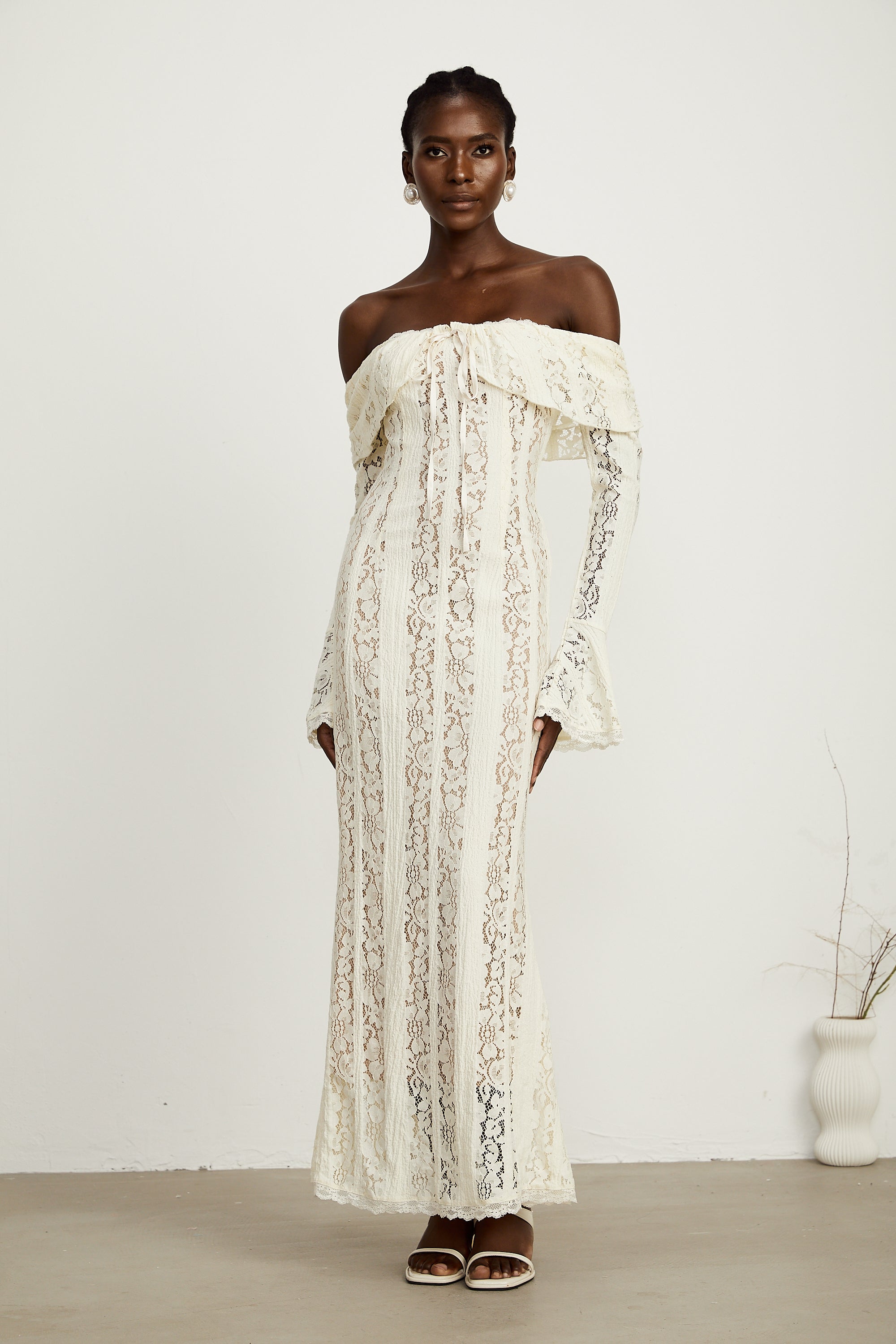 Emeline White Floral Lace Maxi Dress