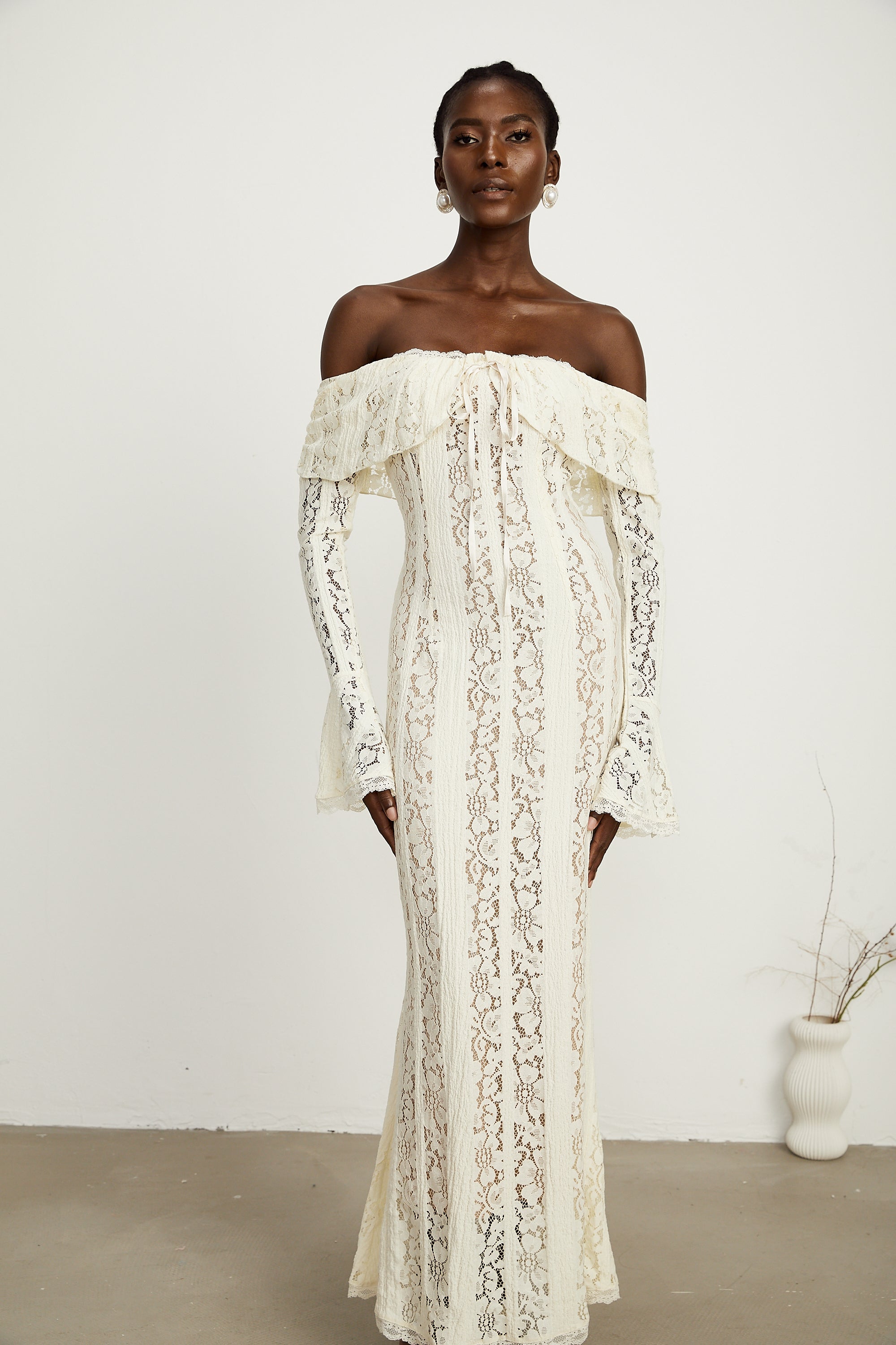 Emeline White Floral Lace Maxi Dress