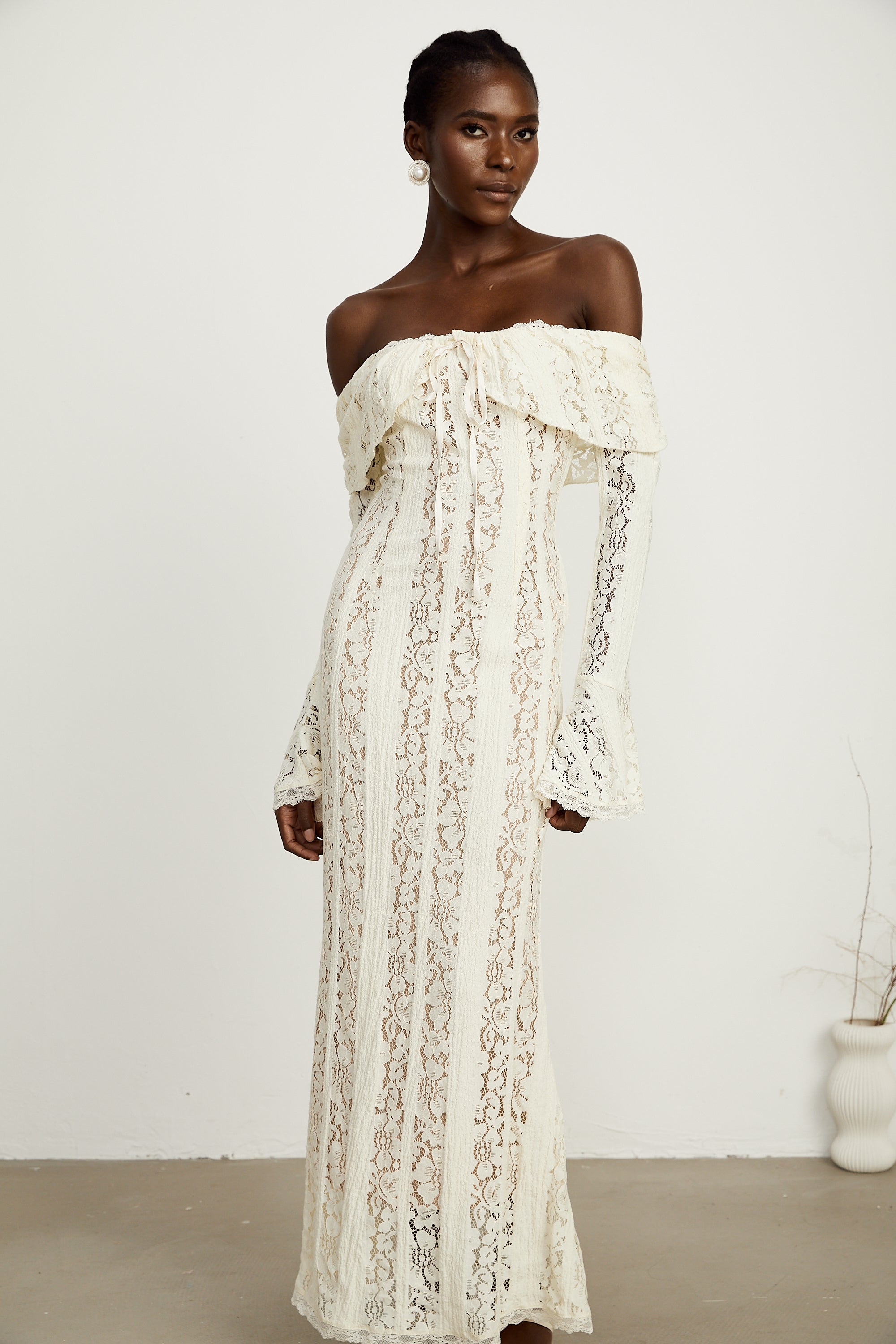 Emeline White Floral Lace Maxi Dress