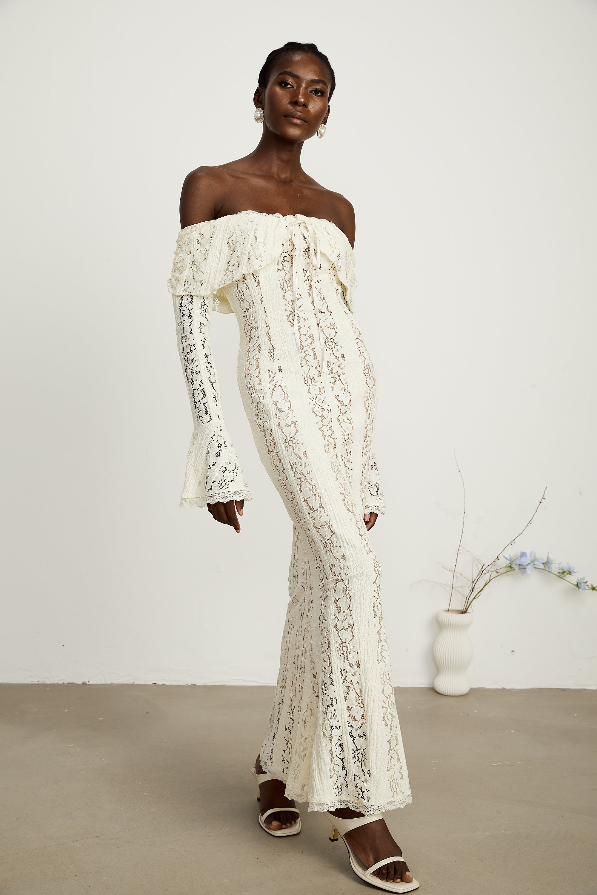 Emeline White Floral Lace Maxi Dress