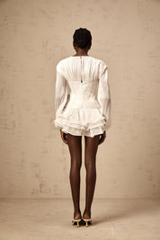 White Ruffled Mini Dress with Corset Detail