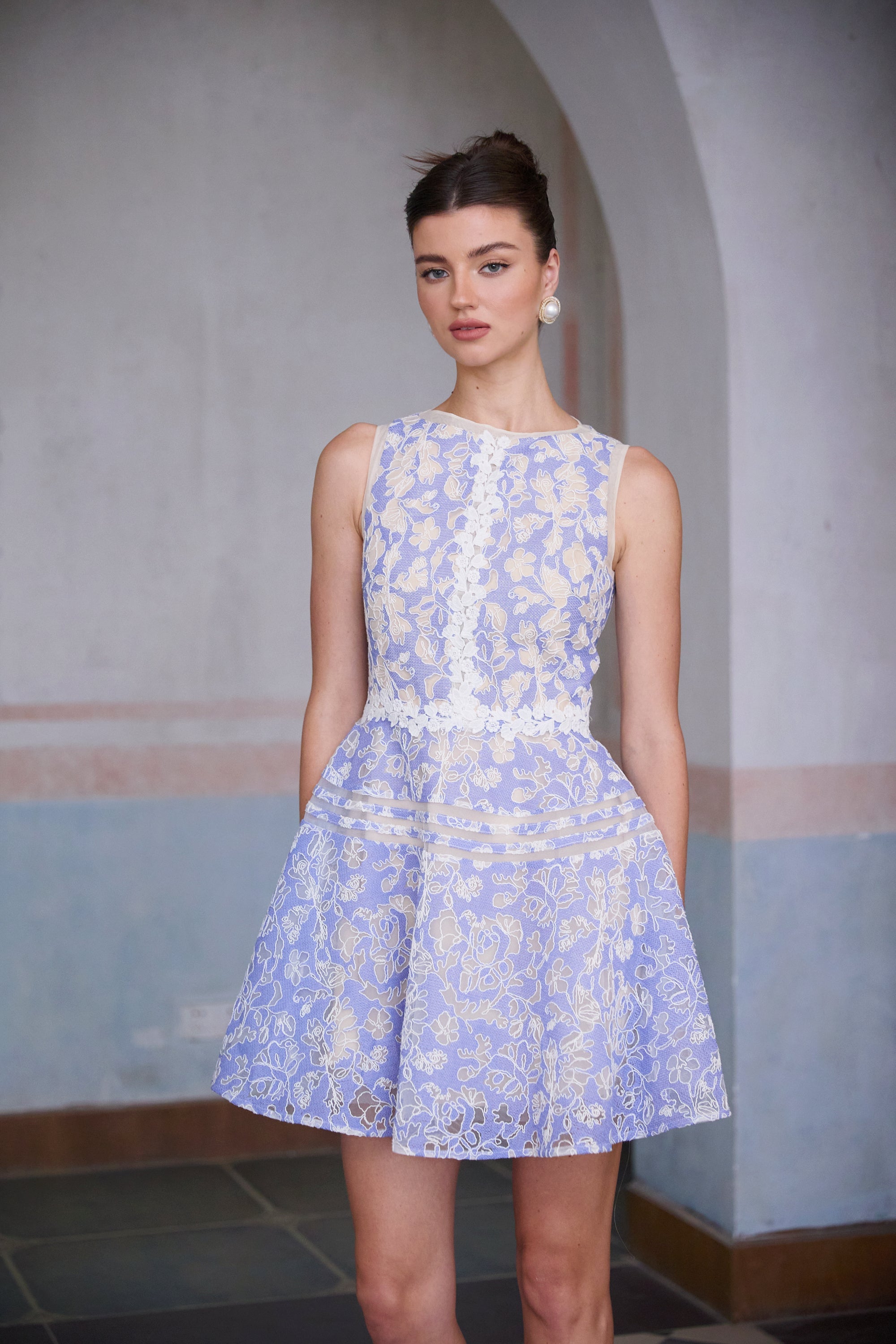 R&S Blue Embroidered Mini Dress