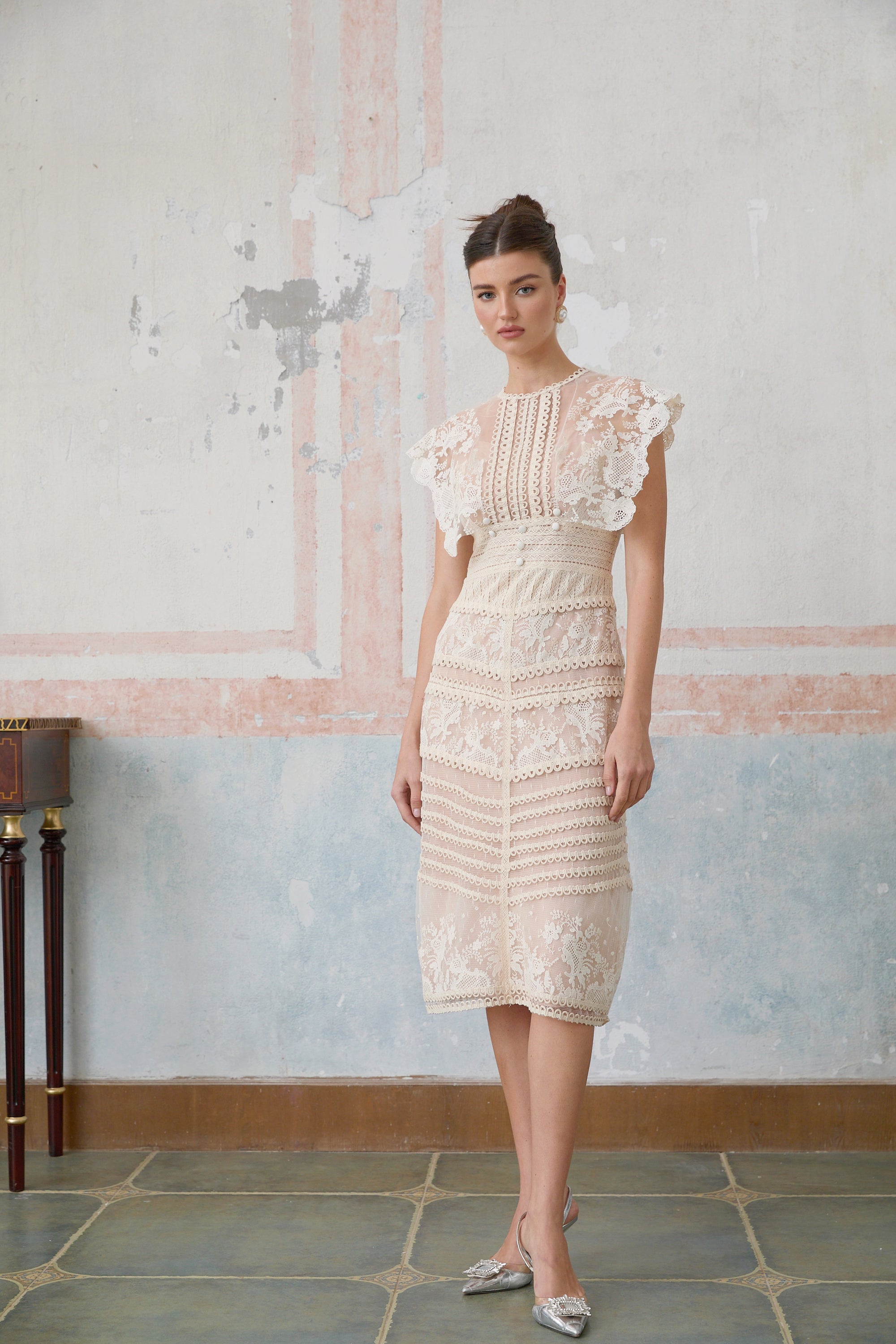 R&S Embroidered Midi Lace Dress