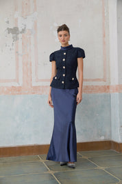 R&S Navy Textured Maxi Dress