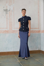 R&S Navy Textured Maxi Dress