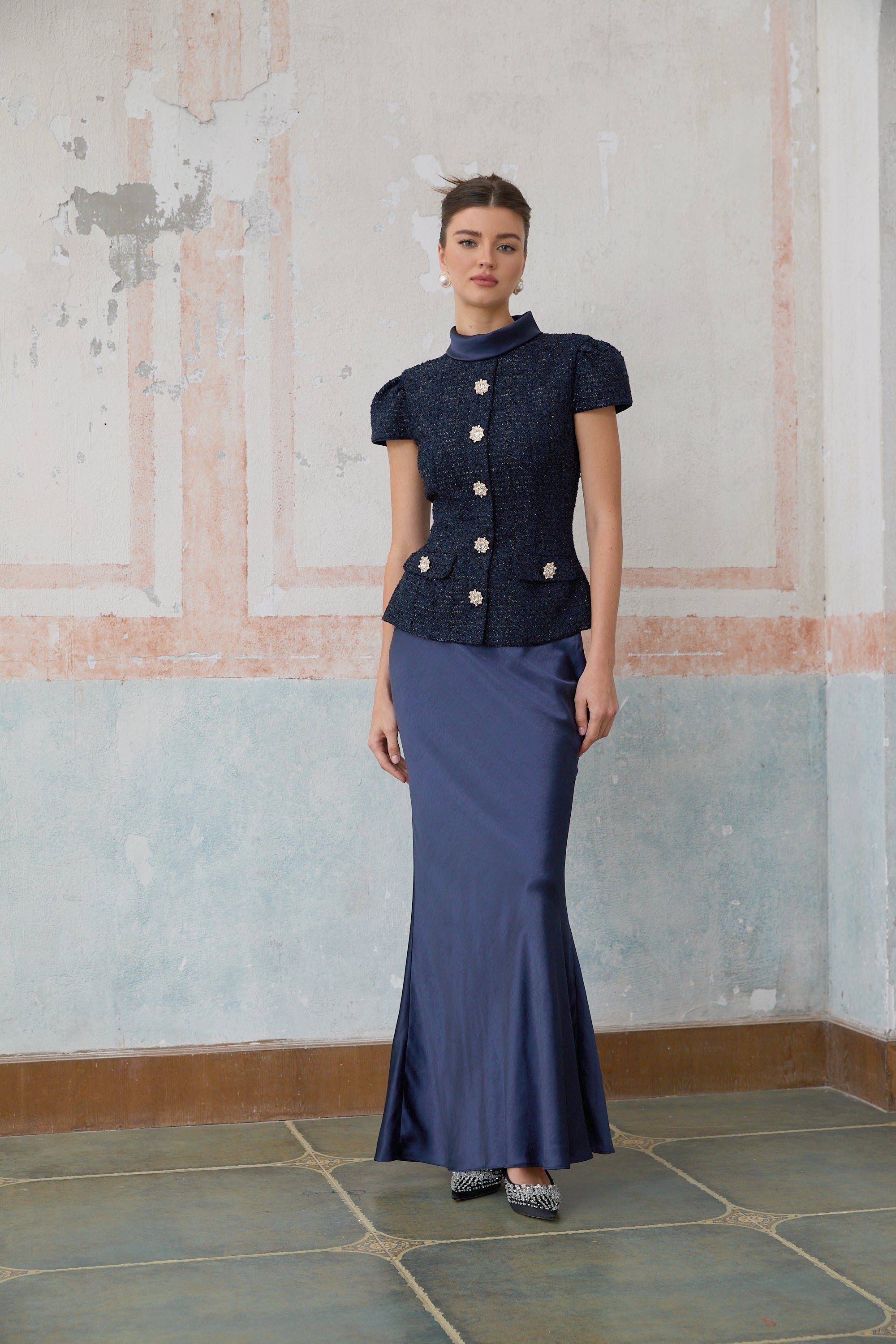 R&S Navy Textured Maxi Dress