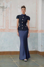 R&S Navy Textured Maxi Dress