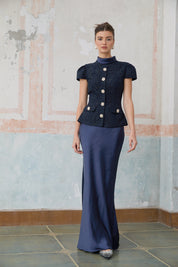 R&S Navy Textured Maxi Dress