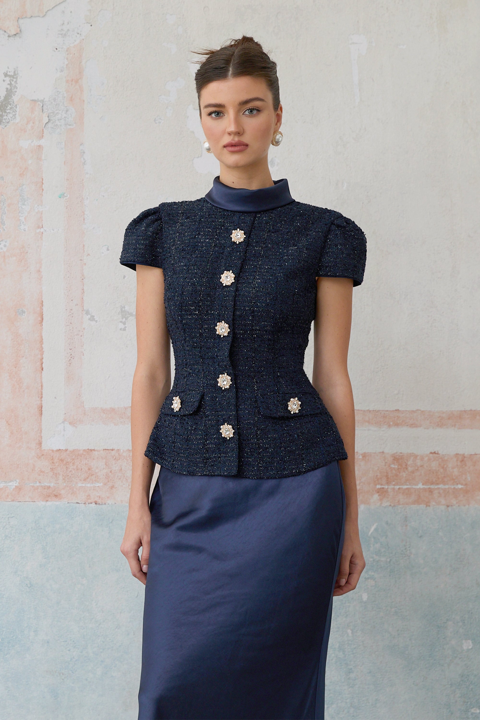 R&S Navy Textured Maxi Dress