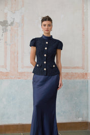 R&S Navy Textured Maxi Dress