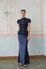 R&S Navy Textured Maxi Dress