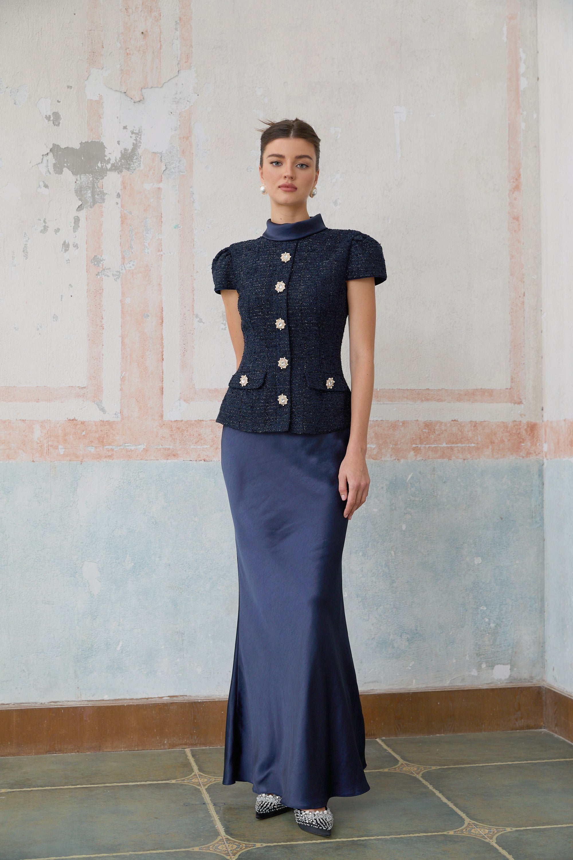 R&S Navy Textured Maxi Dress