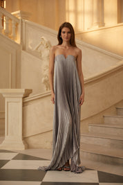 R&S Purple Strapless Pleated Maxi Dress