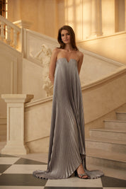 R&S Purple Strapless Pleated Maxi Dress