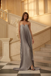 R&S Purple Strapless Pleated Maxi Dress