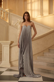 R&S Purple Strapless Pleated Maxi Dress