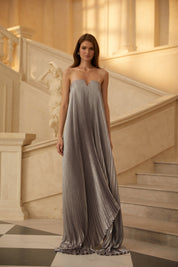 R&S Purple Strapless Pleated Maxi Dress