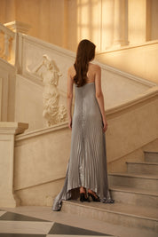 R&S Purple Strapless Pleated Maxi Dress