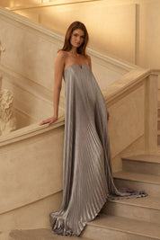 R&S Purple Strapless Pleated Maxi Dress