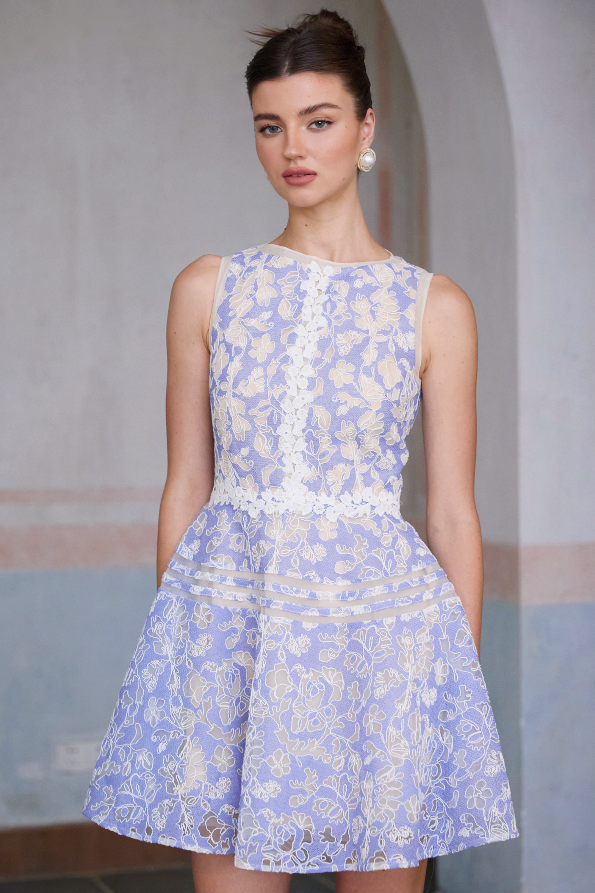 R&S Blue Embroidered Mini Dress