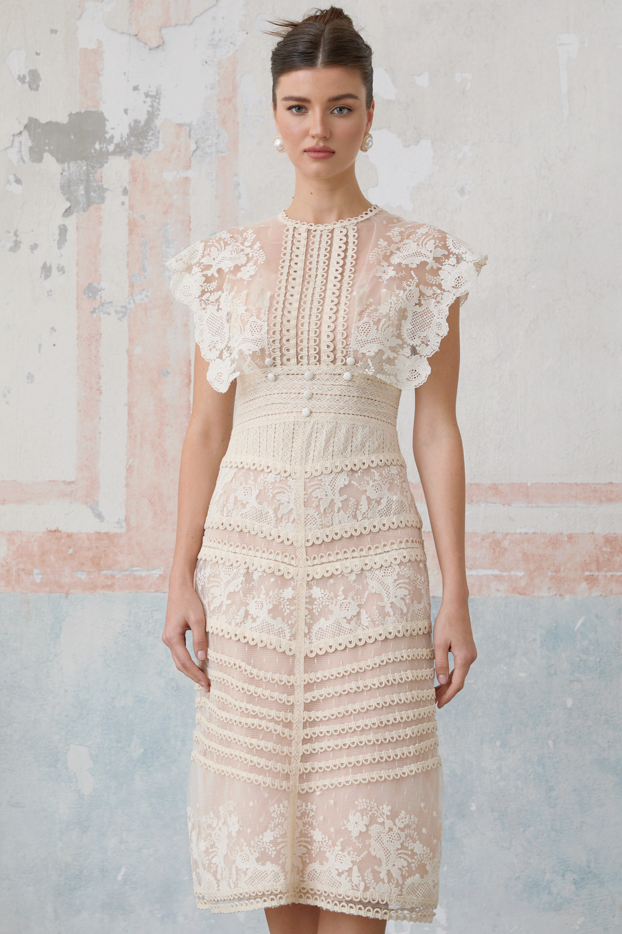 R&S Embroidered Midi Lace Dress