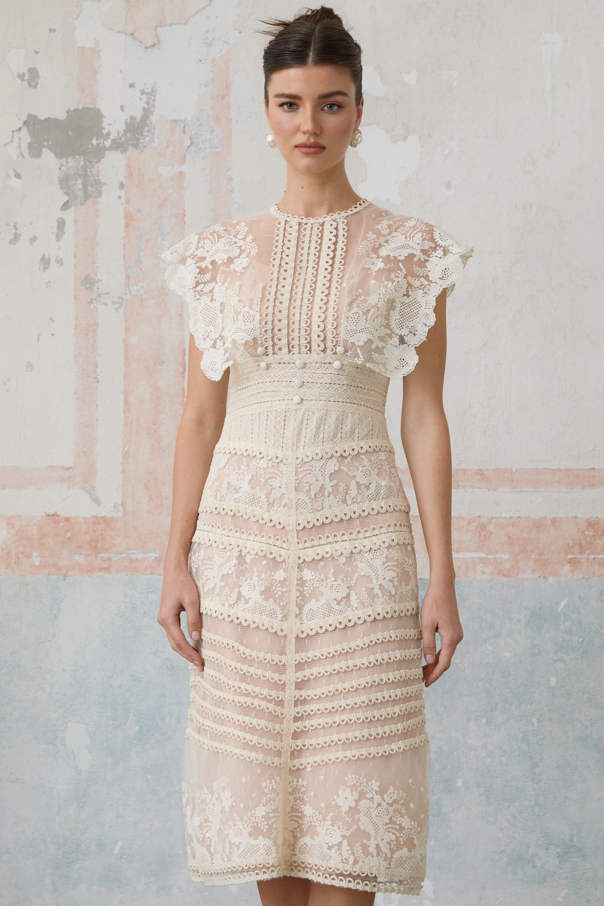 R&S Embroidered Midi Lace Dress