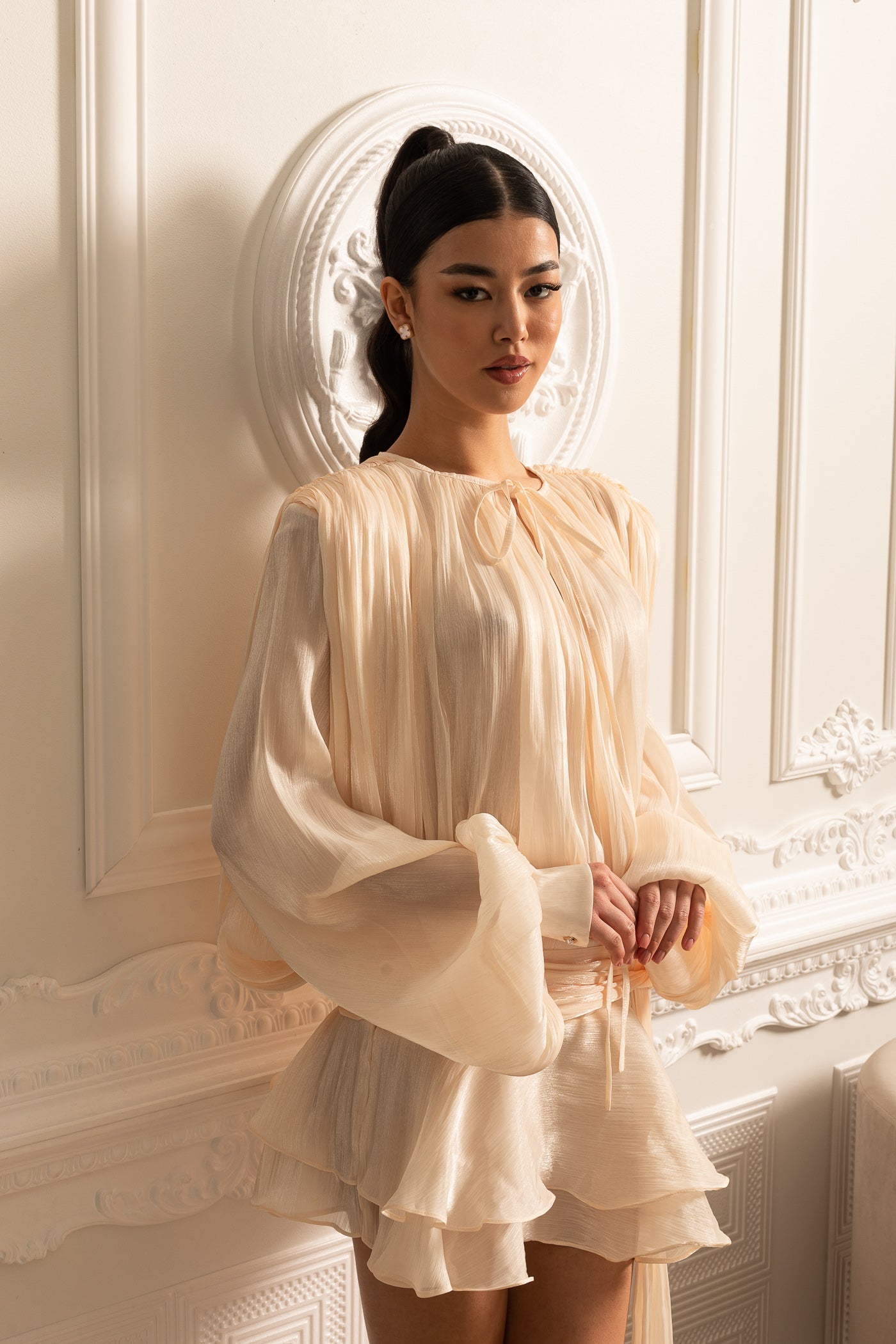 Céleste Ivory Pleated Mini Dress
