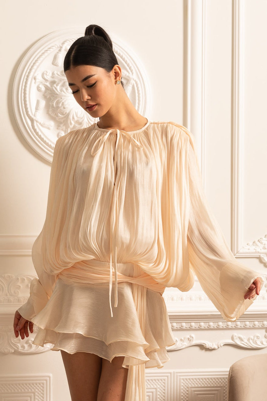Céleste Ivory Pleated Mini Dress