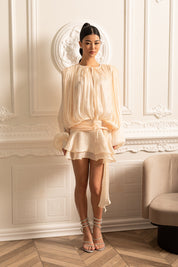 Céleste Ivory Pleated Mini Dress
