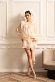 Céleste Ivory Pleated Mini Dress