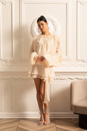 Céleste Ivory Pleated Mini Dress
