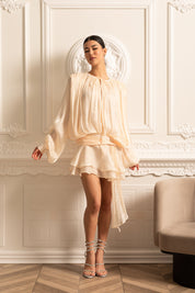 Céleste Ivory Pleated Mini Dress