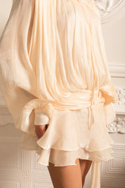 Céleste Ivory Pleated Mini Dress