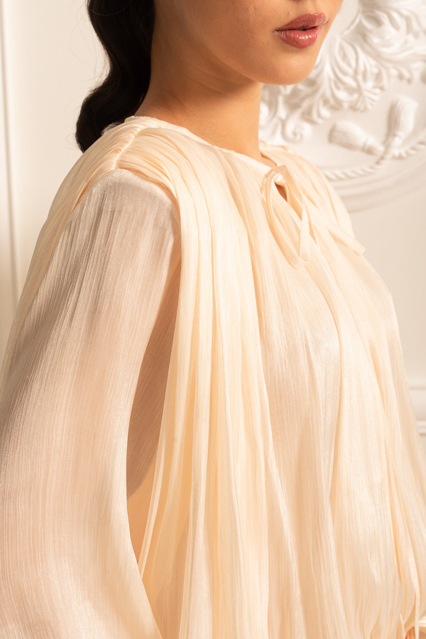 Céleste Ivory Pleated Mini Dress