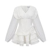 White Ruffled Mini Dress with Corset Detail