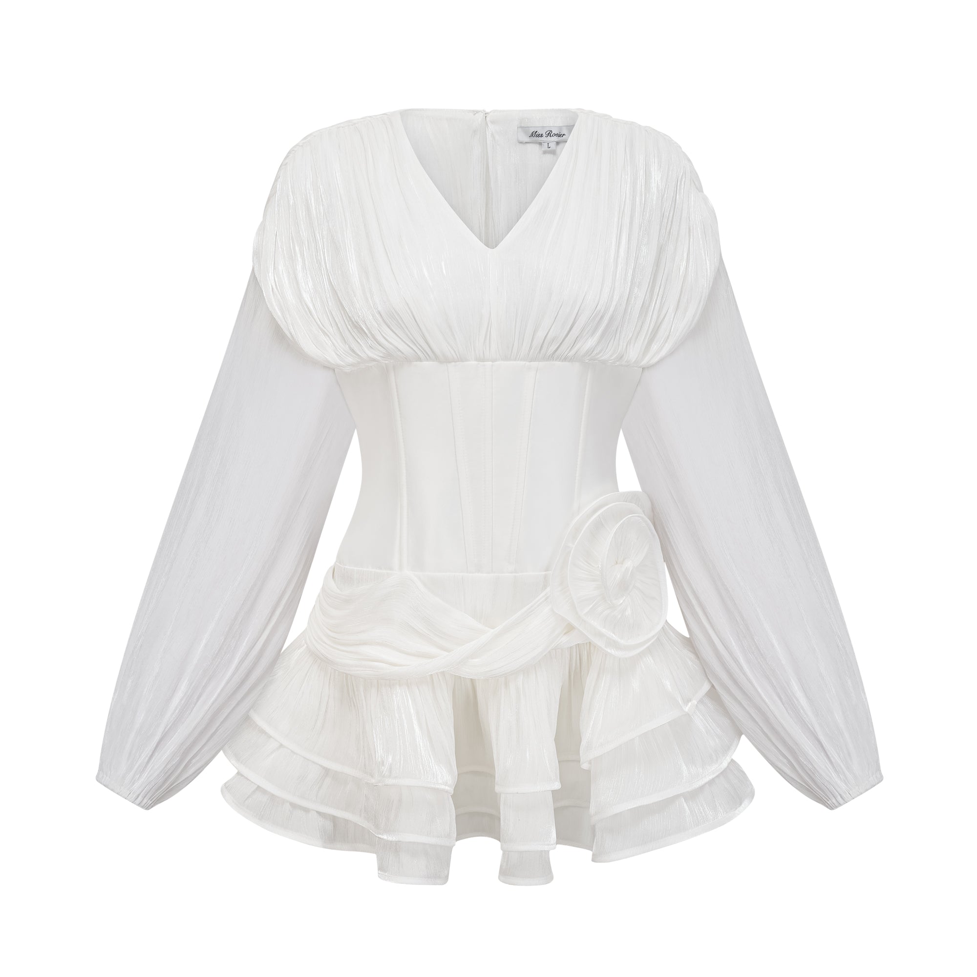 White Ruffled Mini Dress with Corset Detail