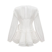 White Ruffled Mini Dress with Corset Detail
