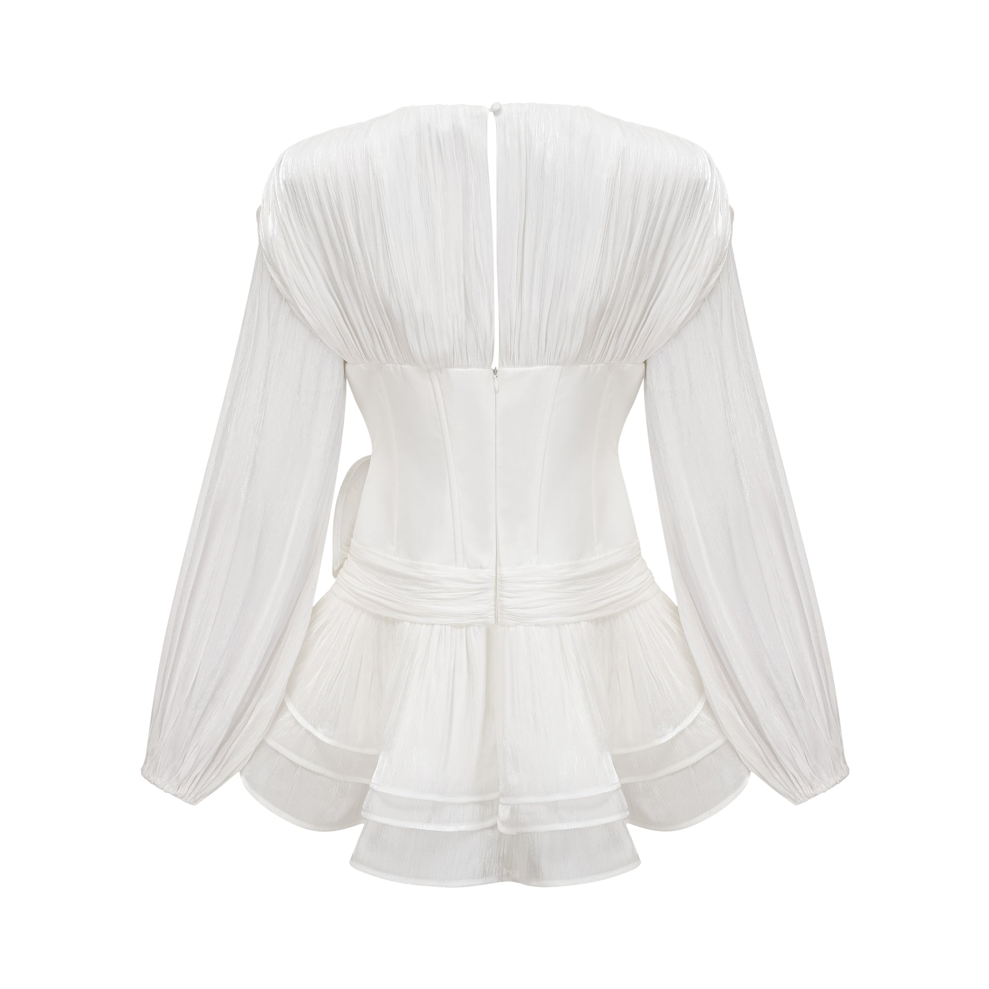 White Ruffled Mini Dress with Corset Detail