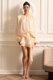 Céleste Ivory Pleated Mini Dress