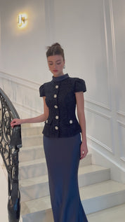 R&S Navy Textured Maxi Dress